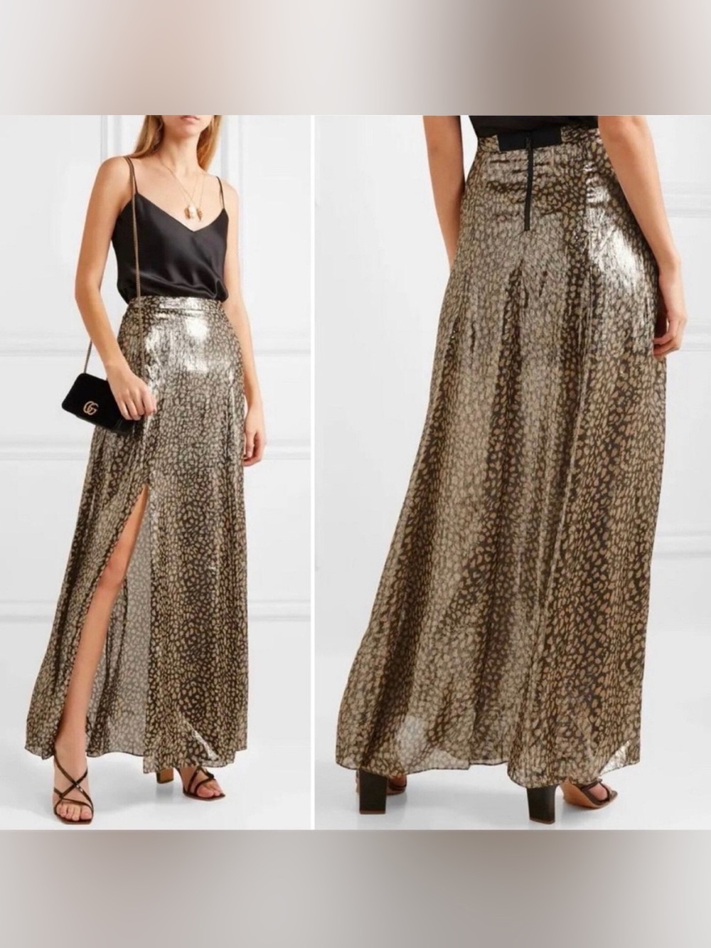 Metallic/Sheer Gold Leopard-Print Maxi Skirt - Picture 1 of 4